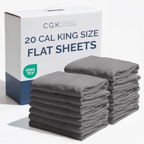 Bulk Case Pack of 20 Flat Sheets - (20) Cal King Size Hotel Quality Top Flat Bed Sheets Only - Wholesale Bulk Bedding for Hotels, Spas & Airbnbs - Breathable and Wrinkle Free - (Cal King, Da