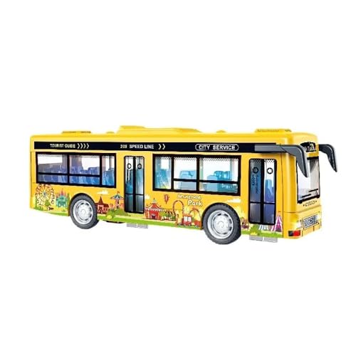 Image of School Bus Toy for Kids Long Plastic Bus with Light Music Open Door Collection Friction Power