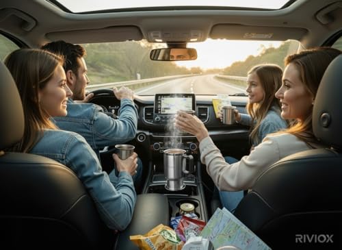 Image of Portable Car Tea Kettle 12V With Usb Cable For Travel | Electric Stainless Steel Heated Cup | Coffee Mug With Charger For Vehicle Cigarette Lighter Tea Water Boiler for Drivers Road Trip 450 ML