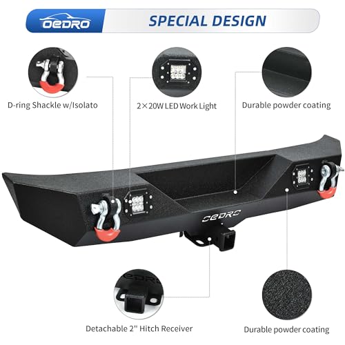 Image of OEDRO Rear Bumper w / 2 LED Lights Fits for 07-18 Jeep Wrangler JK 4Dr / 2Dr