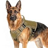 rabbitgoo Tactical Dog Harness for Large Dogs, Upgraded No-Pull Heavy Duty Vest with Handle & Molle System, Adjustable Reflective Military Service Harness for Training Hunting Hiking, Brown, XL