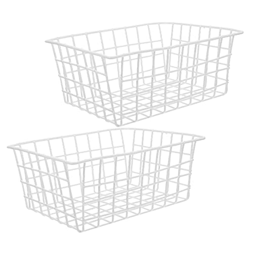 OUNONA 2 piezas Cestas Organizadoras para Congelador sin Metal Cesta de Alambre para Almacenar Frutas Verduras Refrigerador Blanca Almacenamiento Práctico
