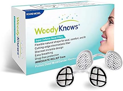 WoodyKnows Super Defense Nasal Mask, Allergy Relief, Block Allergens, Pollen, Dust, Pet Hair, Dander, Air Pollution Alternative to Nasal Spray (Slotted Nostrils, S(6 Frames))