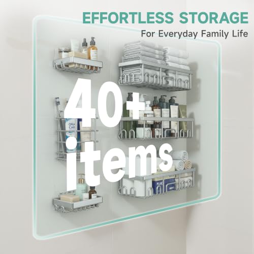 Image of Veken Shower Caddy 6-Pack, Bathroom Organizers and Storage, Matte Silver