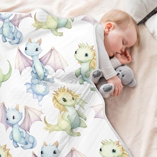 Image of Cute Fiery Dragon Baby Blanket Cotton Cozy Throw Blanket Warm Nursery Swaddle Receiving Toddler Blankets 30 inch x 40