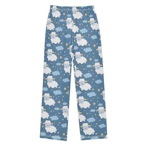 ALAZA Pattern with Cartoon Sheep Stars and Clouds Pajamas Bottoms with Pockets Comfy Pjs Sleepwear Elastic Waistband Pajamas Pants Lounge Pants for 6-14 Years