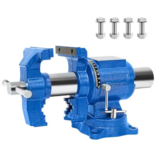 Image of 6-Inch Heavy Duty Bench Vise Ductile Iron Bench Vise 360 Multi-Purpose Bench Vice with Anvil, Clamp force 9900lbs, Blue Swivel Vise
