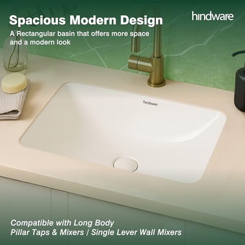 Image of Hindware Italian Collection Garnet Under the Counter Wash Basin for Bathroom | Made of Ceramic | Star White Color | 10-Year Manufacturer Warranty