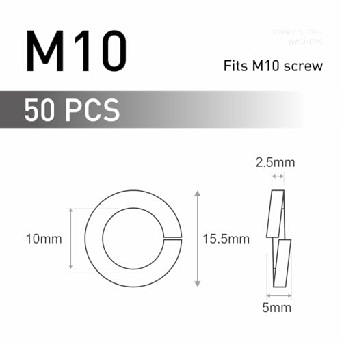 FOMGIIN 50 Stück Federringe M10, DIN 127 Federring Form B nach Federring Glatt, A4 V4A 304 Edelstahl Spiralförmige Federscheiben Unterlegscheiben Federscheibe Sprengring, EN 10088-1.4301
