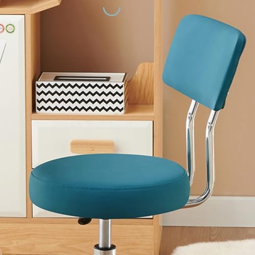 Swivel Rolling Pub Stool with Backrest - PU Leather Seat, Adjustable Height, Multi-Purpose Vanity Chair for Home, Salon, Study, Dressing Table - Black