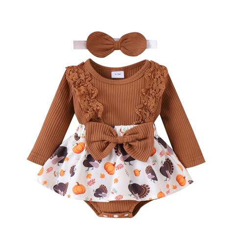 Baby Girl Clothes Fall Winter Outfit Plaid Romper Long Sleeve Dress Ruffles Bodysuit with Bow Headband
