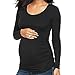 Produktbild Riou Stillshirts Damen Langarm Umstandsmode Winter Baumwolle Stillen Baby Einfarbig Umstandsshirt für Schwangerschaft Basic Lang Stilltops