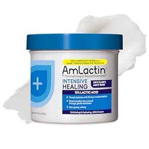 AmLactin Intensive Healing – Therapeutic Body Cream for Extremely Dry Skin – No-Scrub Exfoliator and Body Moisturizer Cream with 15% Lactic Acid AHA and Ceramides, 12 oz (Packaging May Vary)