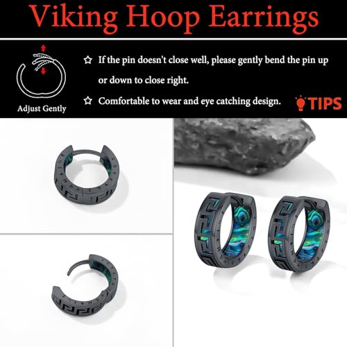 Men Earrings Viking Rune Hoop Celtic Earring for Women Punk 16mm 925 Sterling Silver Huggie Black Blue Hoop Earrings Norse Viking Jewelry Gifts2