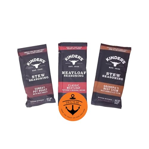 KINDERS Autumn Cooking Seasoning Bundle - Grandpa's Beef Stew 1.2oz, Sunday Pot Roast 1.1oz, Classic Meatloaf 1.1oz with Des Mar Magnet