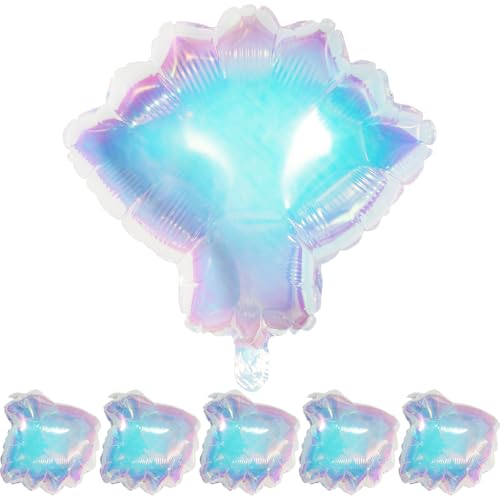 Image of Iridescent Seashell Mermaid Balloon, 6 Pack Ocean Sea Shell Balloons For Hawaii Summer Beach Under the Sea Theme Birthday Baby Shower Party Decoration Supplies
