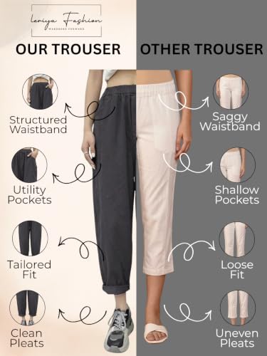 Image of Leriya Fashion Trouser for Women High Waist Wide Leg | Grey Trousers Office Wear Pleated Korean Pants for Womens | Loose Fit Korean Baggy Trouser Pant