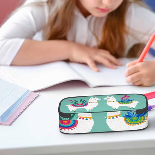 Image of Alpaca Pencil Case Organizer Llama Love Animal Leaves Green Stationery Box Makeup Box School Supply for Boy Girl Men Women