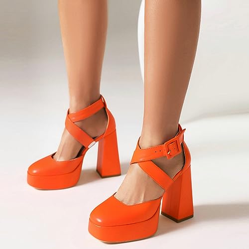 UniqueStride Women's Platform Chunky Heels Ankle Strap Block Heel Pumps Closed Toe Wedding Dress Pump Shoes4