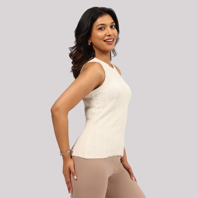 Image of BlissClub Move All Day Rib Tank Top | 100% Cotton | High Neck | Ribbed Fabric | Snug fit | Breathable