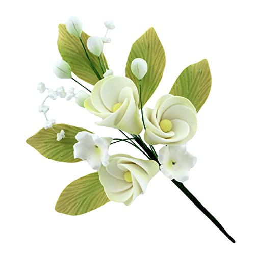 Global Sugar Art Tropical Frangipani Plumeria Cake Topper Sugar Cake Flowers Spray, Small, White with Yellow, 1 Count by Chef Alan Tetreault