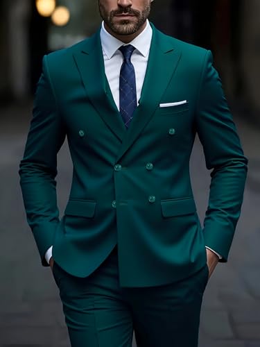 Men's Slim Fit 2 Piece Suit Double Breasted Sports Jacket Pants Set，Business Wedding Prom Tuxedo Suits3