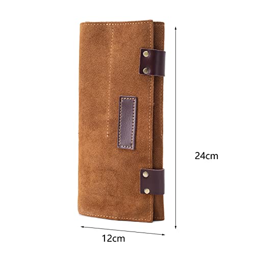 Image of Hair Stylist Scissor Holder Pouch Cases for Hairdressers, Real Leather Scissor Roll Up Bag, Salon Tools Organizer for Barber Hairdresser (V-001-Brown)