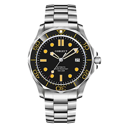 Montre mécanique pour homme Corgeut NH35A cadran jaune brossé et lunette en céramique 41 mm