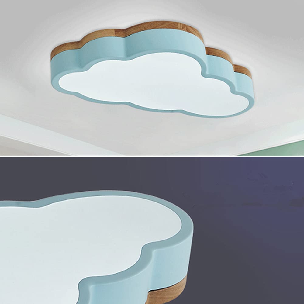 Plafonnier LED Lampe moderne pour enfants salon Lampe de chambre d'enfants Plafonnier nuage Bois 50w Gradation en continu avec télécommande Avec fonction veilleuse Plafonnier de chambre,80cm