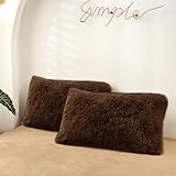 MorroMorn Decorative Pillows Covers, 2 Packs Faux Fur Pillow Cases Standard Size, Luxury Shaggy Throw Pillowcase Cushion Shams with Zipper Closure Room Decor for Couch Sofa Bed (Brown, Standard)