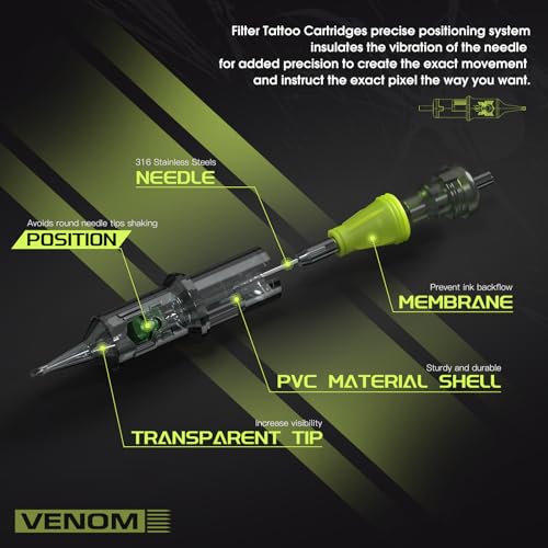 EZ Tattoo Nadeln Set - 50Stück #10 Gemischt (3RL 5RL 7RL 9RL 3RS 7RS 9RS 9M1 7RM 9RM) Bugpin Tattoo Nadeln für Tattoo Maschine - Venom