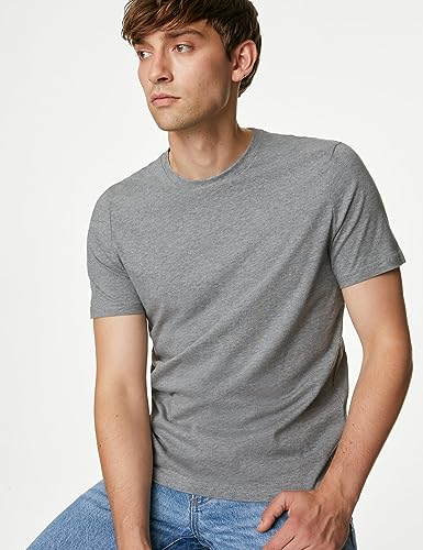 Image of Marks & Spencer Mens Solid Cotton Crew Neck Regular Fit T Shirt