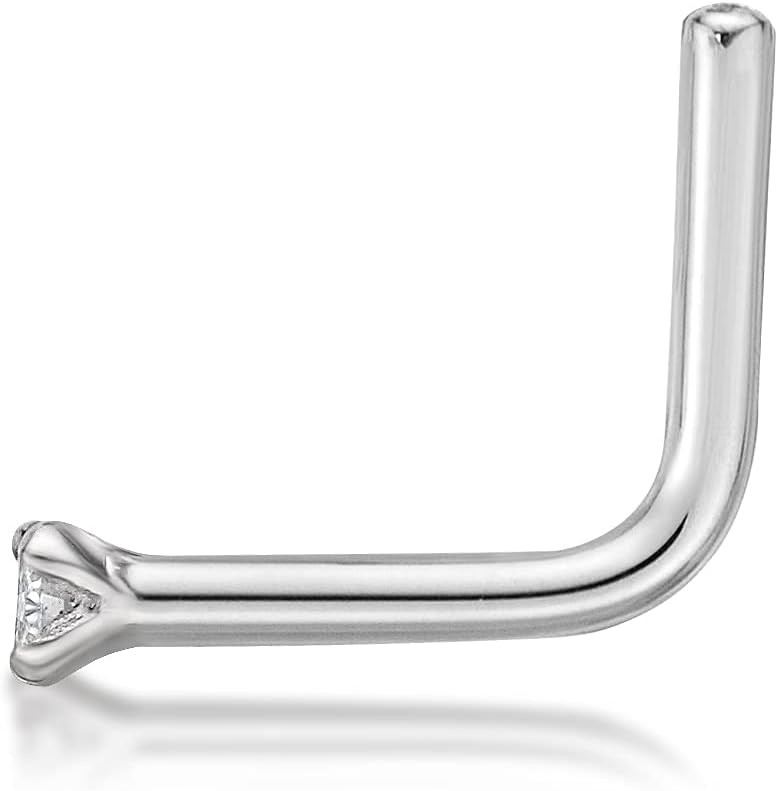 Lavari Jewelers 0.01 to 0.07 Carat Diamond L-Shape Nose Stud for Women or Men - 14k White or Yellow Gold Nose Ring for Her - 22 Gauge Unisex Hypoallergenic Nostril Piercing Jewelry - 22G Body Piercing - Image 3