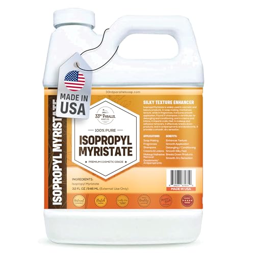 ISOPROPYL MYRISTATE (32 oz) Natural Plant Derived Cosmetic Grade IPM for Soap Making Fragrances Shampoo Creams & Lotion Makeup & Adhesive Remover Antiperspirants & Deodorants | 32 Ounces