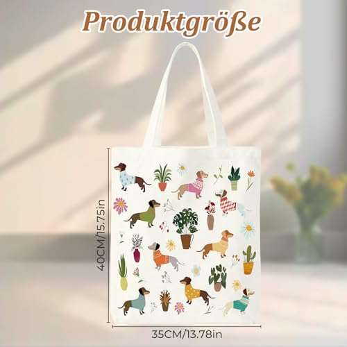 Yoljun Damen Tragetaschen, Beidseitigem Dackel Druck Wiederverwendbare Einkaufstasche, großes Fassungsvermögen Kulturtasche Damen für Reise Alltagsleben, Dackel Geschenke für Hundeliebhaber