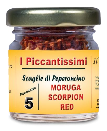I Piccantissimi - Pimiento RED SCORPION muy picante en tarro de (15gr) - Chile en hojuelas de larga conservación - Pimiento SCORPION cultivado con respeto en Italia (1.400.000 SHU)
