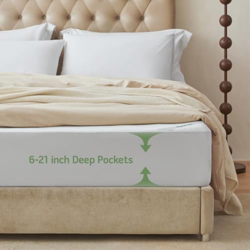 Image of Premium Jacquard 100% Waterproof Queen Mattress Protector, Noiseless, Anti - Slip, Breathable Bed Cover, Rayon from Bambo, Quilted, Mattress Pad Sheet, Deep Pocket 8 inch-21 inch
