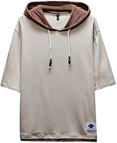 Men's Summer Fashion Casual Patchwork Hoodie T-Shirts Short Sleeves Top Blouse