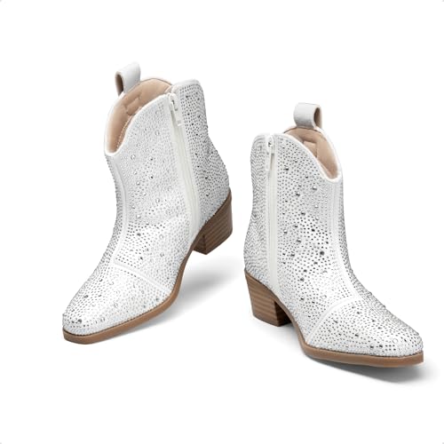 DREAM PAIRS Girls Cowgirl Cowboy Sparkle Boots,White,9 Toddler - image 6