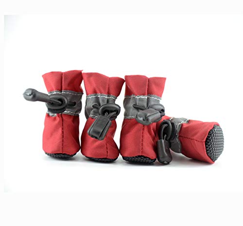 leconpet Dog Boots Water Resistant Dog Shoes with Reflective Straps, Soft Plush Lining and Anti-Slip Sole for X-Small Small Medium Dog (3, Red)