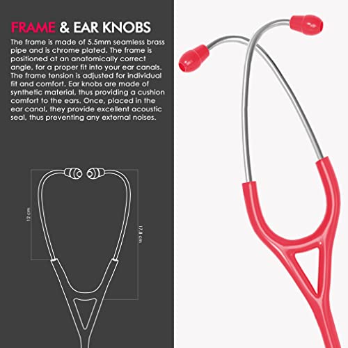 Image of ELKO EL-060 CARDIO III SS Stainless Steel Acoustic Stethoscope | Two-Way PVC Tubing | Double Sided Chestpiece For Adult & Pediatric Patient | Doctors & Medical Students (Pink)