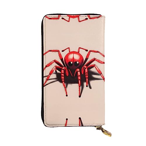Leather Wallet 7.48 x 4.13 in - Stylish and Durable Wallet for Women with Multiple Compartments and Zipper Design Cute little red spider Prints