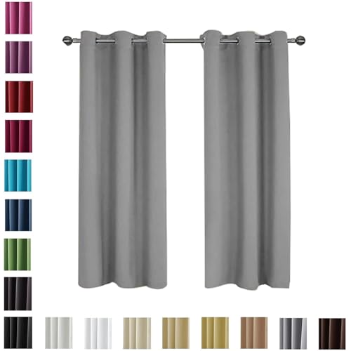 WUXXIANG Lot de 2 Rideaux Occultants 60 x 180 cm 100% Polyester, Satiné, Rideaux Modernes Rideau Salon, avec Noir Doublure, pour Maison Salon, Gris Clair