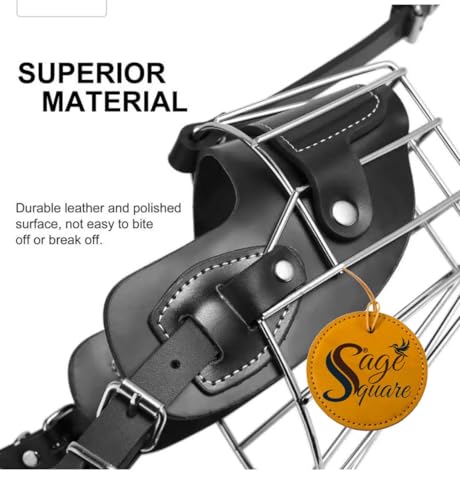 Image of Sage Square Adjustable Strap Iron Wire Muzzle, Mouth Cover, Basket Cage, Pet Safety Collar for Anti Biting Dog (Black) (Extra Small)