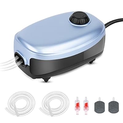 Nasjac Aquarium Air Pump, 2 Outlets Super Quiet Powerful Fish Tank Mini Aerator with Two Check Value Airstones, Adjustable Silent Oxygen Pumps Water Bubbler for Small Big Breeding Pond Tank Walls