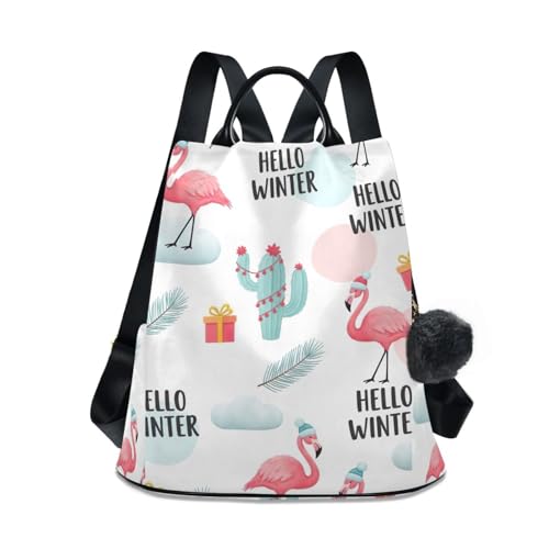 Sac à dos flamants roses femme fermeture éclair dos poche antivol sac voyage pompon