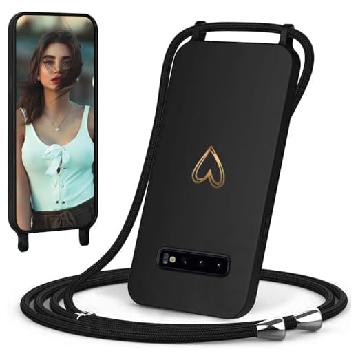 CaseLover Handyband für Samsung Galaxy S10 Hülle mit Band, Herz Muster Silikon Necklace Handyhülle mit Abnehmbar Kordel zum Umhängen Stossfest Bumper Handy Schutzhülle für Galaxy S10 6.1", Schwarz