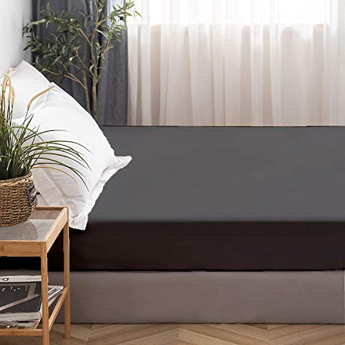 Image of All Around Brushed Microfiber Double Bed Fitted Sheet - (72 x 78) Inches - 12'' Deep Pocket Elastic Fitted Bedsheet + 1 Pillow Cover 400 Series Extra Soft & Easy Fit - Dark Grey