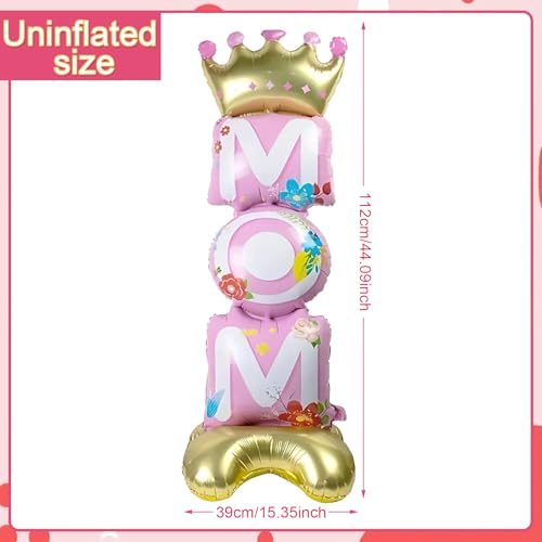 Image of Mother Day Balloon, Mom Standing Aluminum Balloon Happy Mother Day Foil Balloons, Pink Great Mom Day Birthday Party Decoration Balloons
