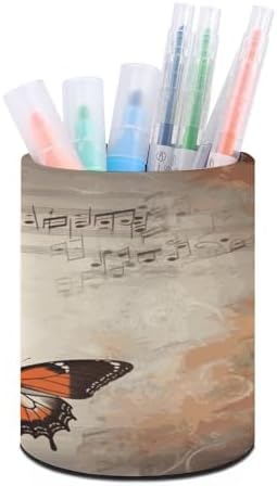Music Butterfly PU Leather Round Pen Holder for Home Office image 5